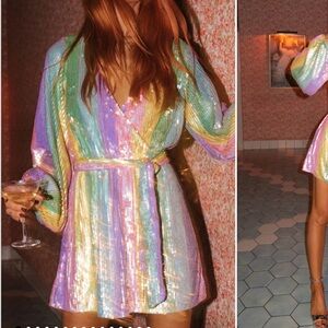 Show Me Your MuMu - Wear Me Out Dress- Rainbow Sequin Mini Dress